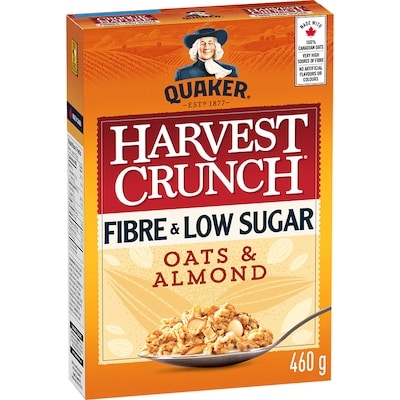 Quaker Harvest Crunch Fibre & Low Sugar - Oats & Almond Cereal 460 g, $0.76/100g