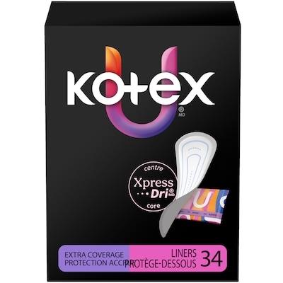 Kotex Protège-dessous pour le quotidien emballés , absorption légère, protection accrue, 34 unités 34 ea, 0,16 $/1ch