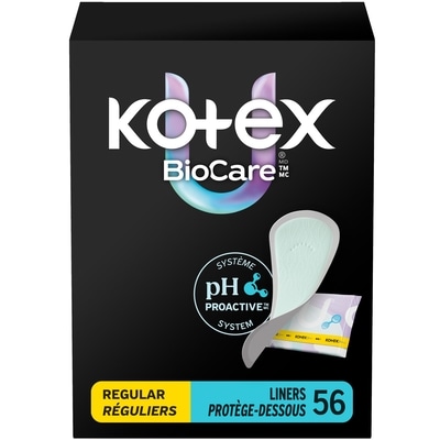 Kotex Protège-dessous pour le quotidien emballés BioCare, absorption légère, longueur régulière, 56 unités 56 ea, 0,23 $/1ch
