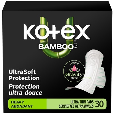 Kotex Bamboo Ultra Thin Pads with Wings, Heavy Absorbency, 30 Count 30 ea, $0.60/1ea