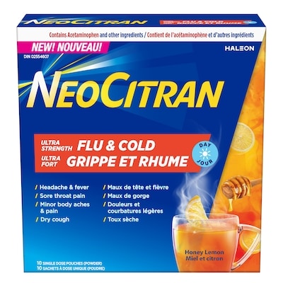 NeoCitran Grippe et Rhume Jour miel et citron Ultra Fort (poudre), 10ct 10 ea, 1,70 $/1ch