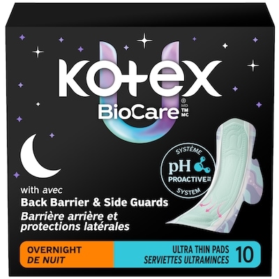 Kotex BioCare Ultra Thin Overnight Pads With Wings, Heavy Absorbency, 10 Count 10 ea, $0.70/1ea