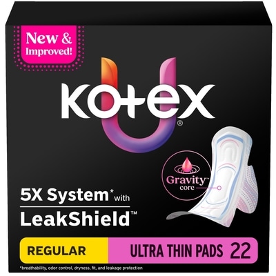 Kotex Ultra Thin Pads with Wings, Regular Absorbency, 22 Count 22 ea, $0.27/1ea