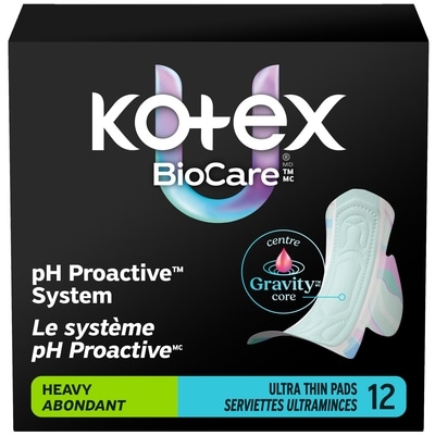 Kotex BioCare Ultra Thin Pads with Wings, Heavy Absorbency, 12 Count 12 ea, $0.75/1ea