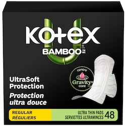 Kotex Bamboo Ultra Thin Pads with Wings, Regular Absorbency, 48 Count 48 ea, $0.28/1ea