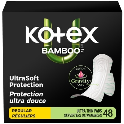 Kotex Serviettes ultraminces Bamboo avec ailes, absorption régulière, 48 unités 48 ea, 0,31 $/1ch