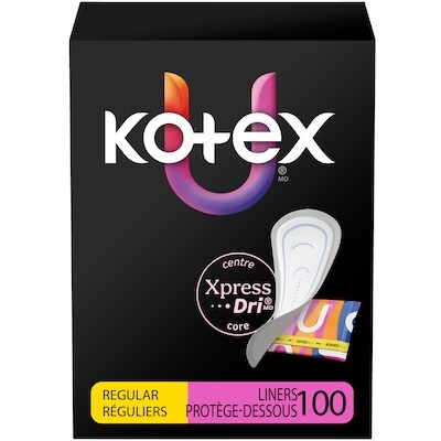 Kotex Protège-dessous pour le quotidien emballés , absorption légère, protection régulière, 100 unités 100 ea, 0,12 $/1ch
