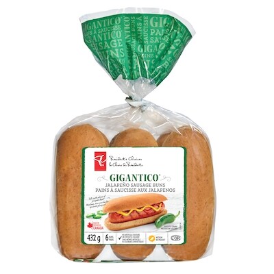 President's Choice Gigantico Jalapeno Sausage Buns 432 g, $1.16/100g