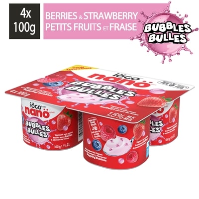 IOGO Mixed Berries Yogurt With Strawberry Flavoured Popping Bubbles 1.5% M.F. 400 g, $0.87/100g