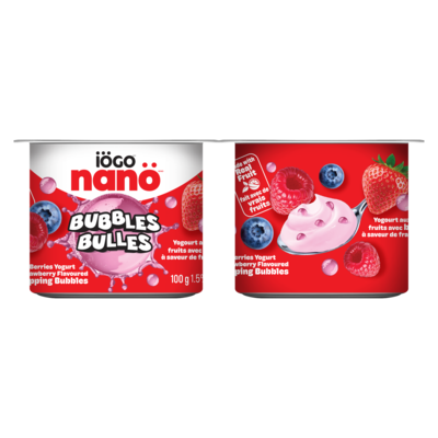 IOGO Mixed Berries Yogurt With Strawberry Flavoured Popping Bubbles 1.5% M.F. 400 g, $1.00/100g
