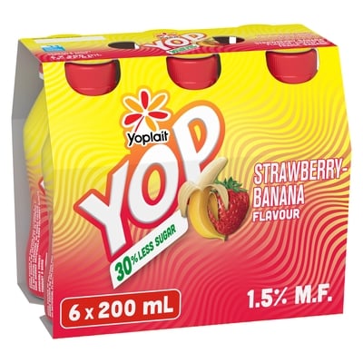 Yoplait Yop Drinkable Yogurt - Strawberry Banana 6 Pack, 6x200.0 ml, $0.65/100ml