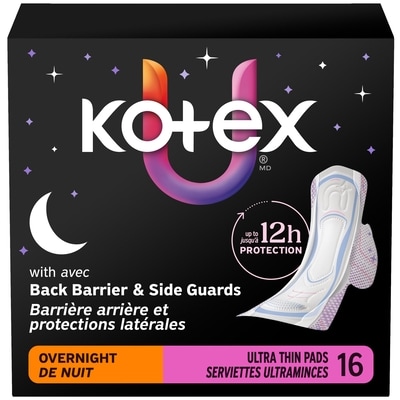Kotex Ultra Thin Overnight Pads With Wings, Heavy Absorbency, 16 Count 16 ea, $0.38/1ea