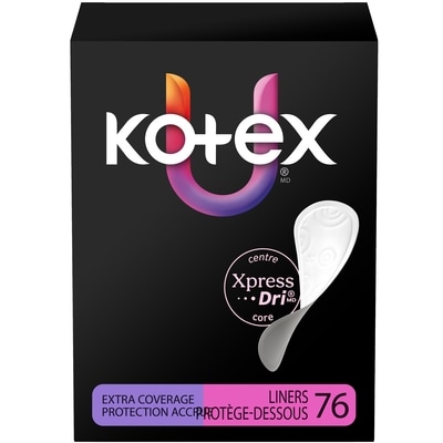 Kotex Protège-dessous pour le quotidien emballés , absorption légère, protection accrue, 76 unités 76 ea, 0,16 $/1ch