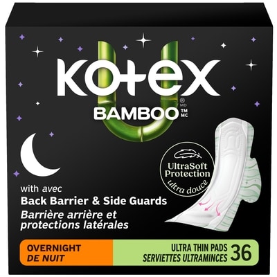 Kotex Serviettes ultraminces de nuit Bamboo avec ailes, 36 unités 36 ea, 0,42 $/1ch