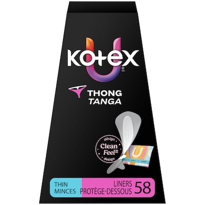 Kotex Protège-dessous tanga pour le quotidien emballés , absorption légère, longueur régulière, 58 unités 58 ea, 0,09 $/1ch