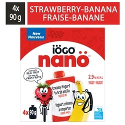 IÖGO Nanö pochette de yogourt fraise-banane 4x90.0 g, 0,97 $/100g