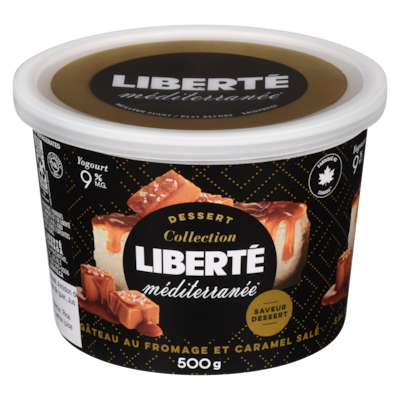 Liberté Yogourt gâteau au fromage et caramel salé 9% m.g. 500 g, 1,20 $/100g