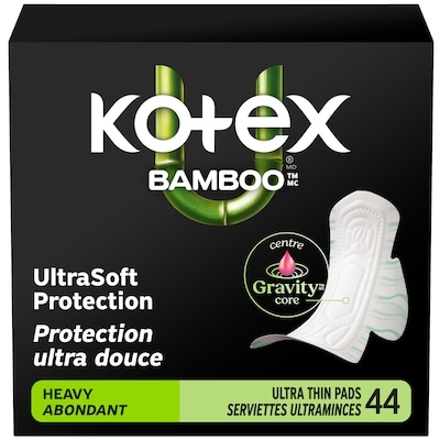 Kotex Bamboo Ultra Thin Pads with Wings, Heavy Absorbency, 44 Count 44 ea, $0.34/1ea