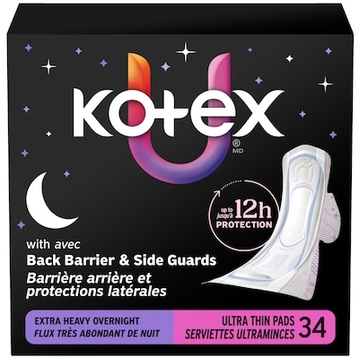Kotex Ultra Thin Overnight Pads with Wings, Extra Heavy Absorbency, 34 Count 34 ea, $0.41/1ea
