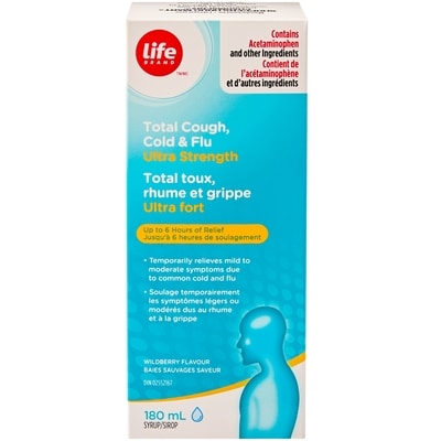 Life Sirop toux, rhume et grippe ultra fort à saveur de baies sauvages 180 ml, 2,38 $/100ml