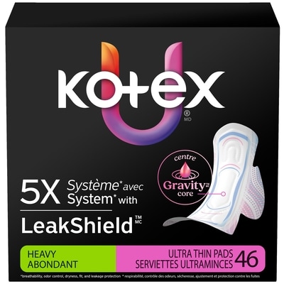 Kotex Ultra Thin Pads with Wings, Heavy Absorbency, 46 Count 46 ea, $0.30/1ea