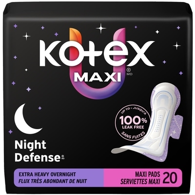 Kotex Serviettes maxi de nuit avec ailes, absorption très élevée, 20 unités 20 ea, 0,65 $/1ch