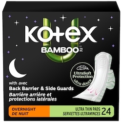 Kotex Bamboo Ultra Thin Overnight Pads with Wings, 24 Count 24 ea, $0.58/1ea