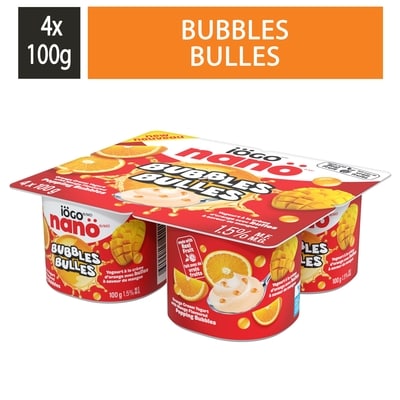 IOGO Nanö Bubbles Orange Cream Yogurt With Mango Bubbles 1.5% 400 g, $1.00/100g