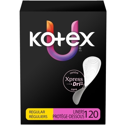 Kotex Protège-dessous pour le quotidien emballés , absorption légère, longueur régulière, 120 unités 120 ea, 0,10 $/1ch