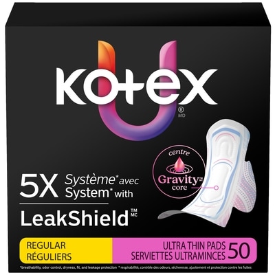 Kotex Ultra Thin Pads with Wings, Regular Absorbency, 50 Count 50 ea, $0.30/1ea