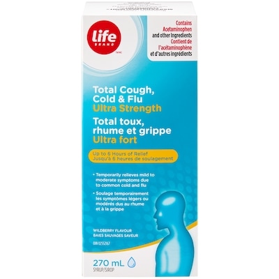 Life Sirop total toux, rhume et grippe ultra fort à saveur de baies sauvages 270 ml, 5,55 $/100ml