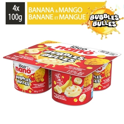 IOGO Nanö Bubbles Banana Yogurt With Mango Bubbles 1.5% 4x100.0 g, $0.88/100g