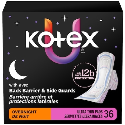 Kotex Serviettes ultraminces de nuit avec ailes, absorption élevée, 36 unités 36 ea, 0,42 $/1ch