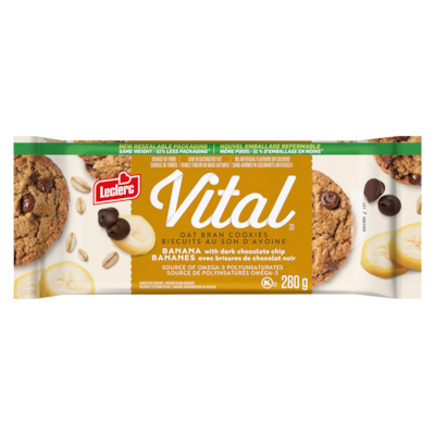 Leclerc Oat Bran Cookies Banana With Dark Chocolate Chip 280 g, $1.79/100g