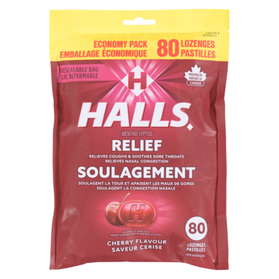 Halls Pastilles mentho-lyptus saveur cerise emballage économique 80 ea, 0,19 $/1ch