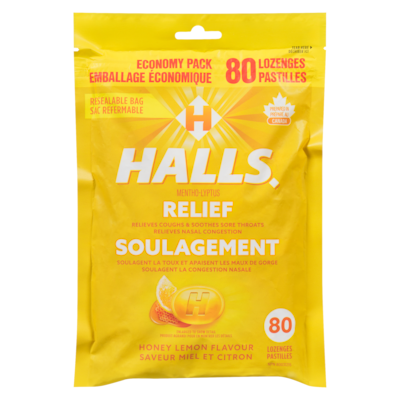 Halls Lozenges Mentho-Lyptus Honey Lemon Flavour Economy Pack 80 ea, $0.19/1ea