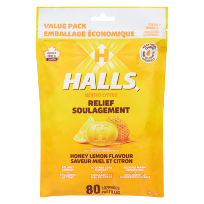 Halls Lozenges Mentho-Lyptus Honey Lemon Flavour Economy Pack 80 ea, $0.19/1ea