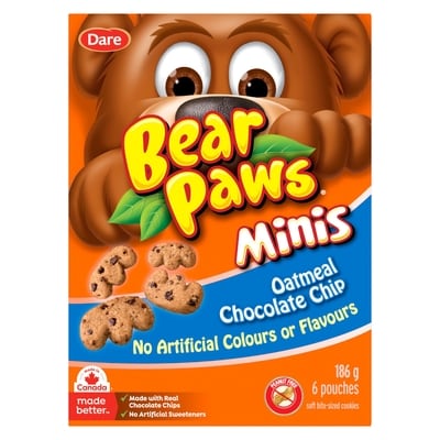 Dare Bear Paws Minis Oatmeal Chocolate Chip Cookies 186 g, $2.15/100g