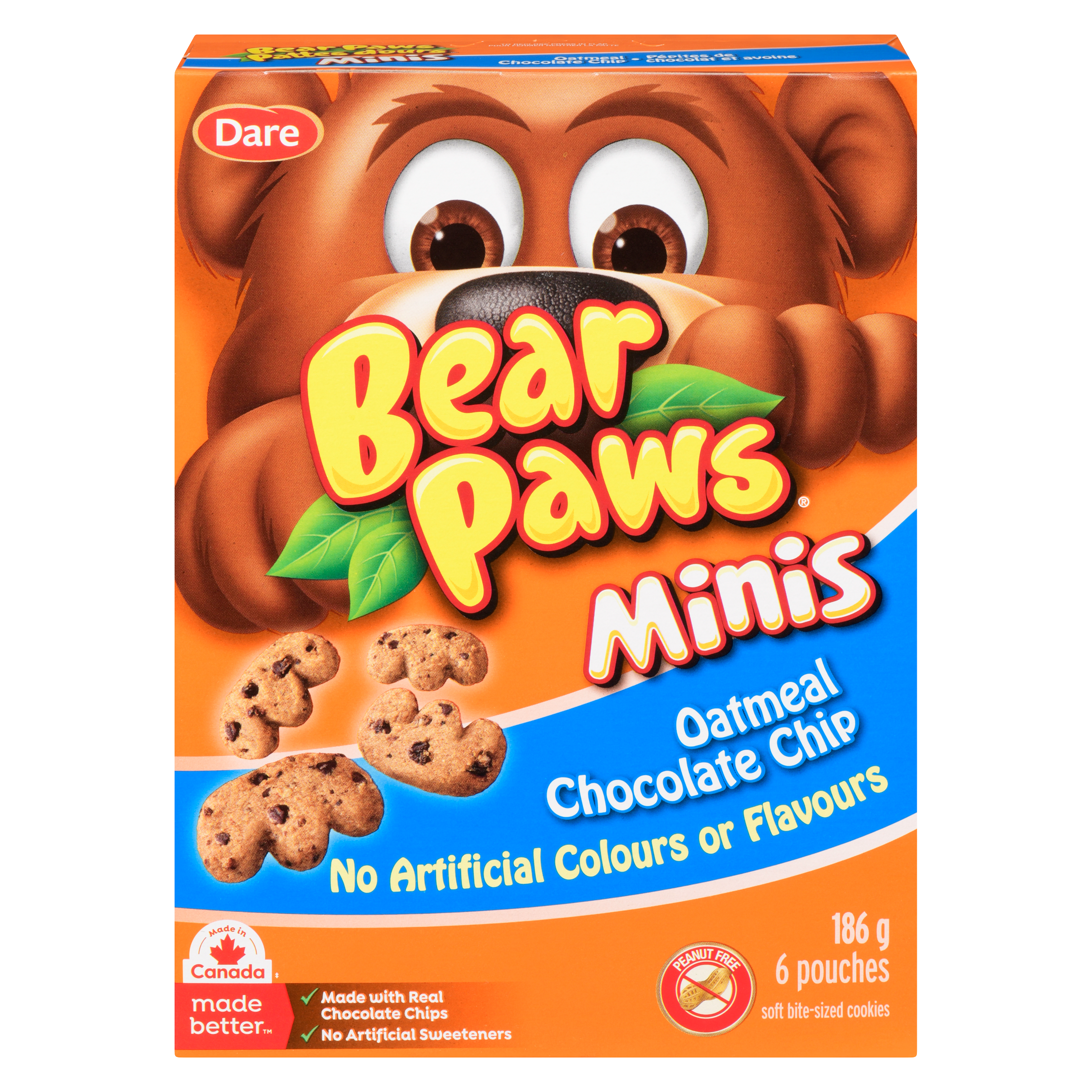 Dare Bear Paws Mini Cookies, Oatmeal Chocolate Chip, 6 Pouches 186 g, $2.68/100g