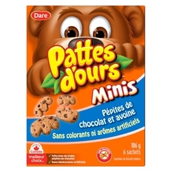 Dare Biscuits Pattes d’ours minis Pépites de chocolat et avoine 186 g, 1,34 $/100g