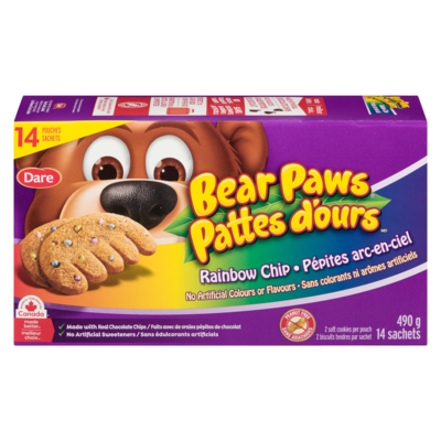 Dare Bear Paws Cookies, Rainbow Chip, 14 Pack 490 g, $1.32/100g