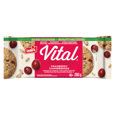 Leclerc Biscuits au son d'avoine canneberges 280 g, 1,79 $/100g