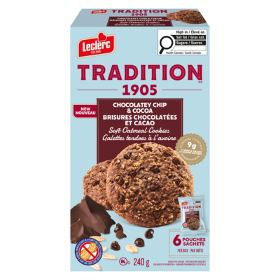 Leclerc Galettes tendres à l'avoine brisures chocolatées et cacao 240 g, 1,46 $/100g