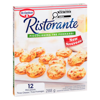 Dr Oetker Ristorante Mini Pizzas, Three Cheese 12-Count 288 g, $1.39/100g