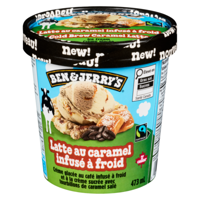 Ben & Jerry’s Crème glacée au café infusé à froid et à la crème sucrée avec tourbillons de caramel salé latte au caramel infusé à froid 473 ml, 1,16 $/100ml