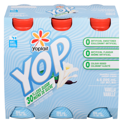 Yoplait Yogourt à boire vanille 1.5% m.g. 6x200.0 ml, 0,92 $/100ml