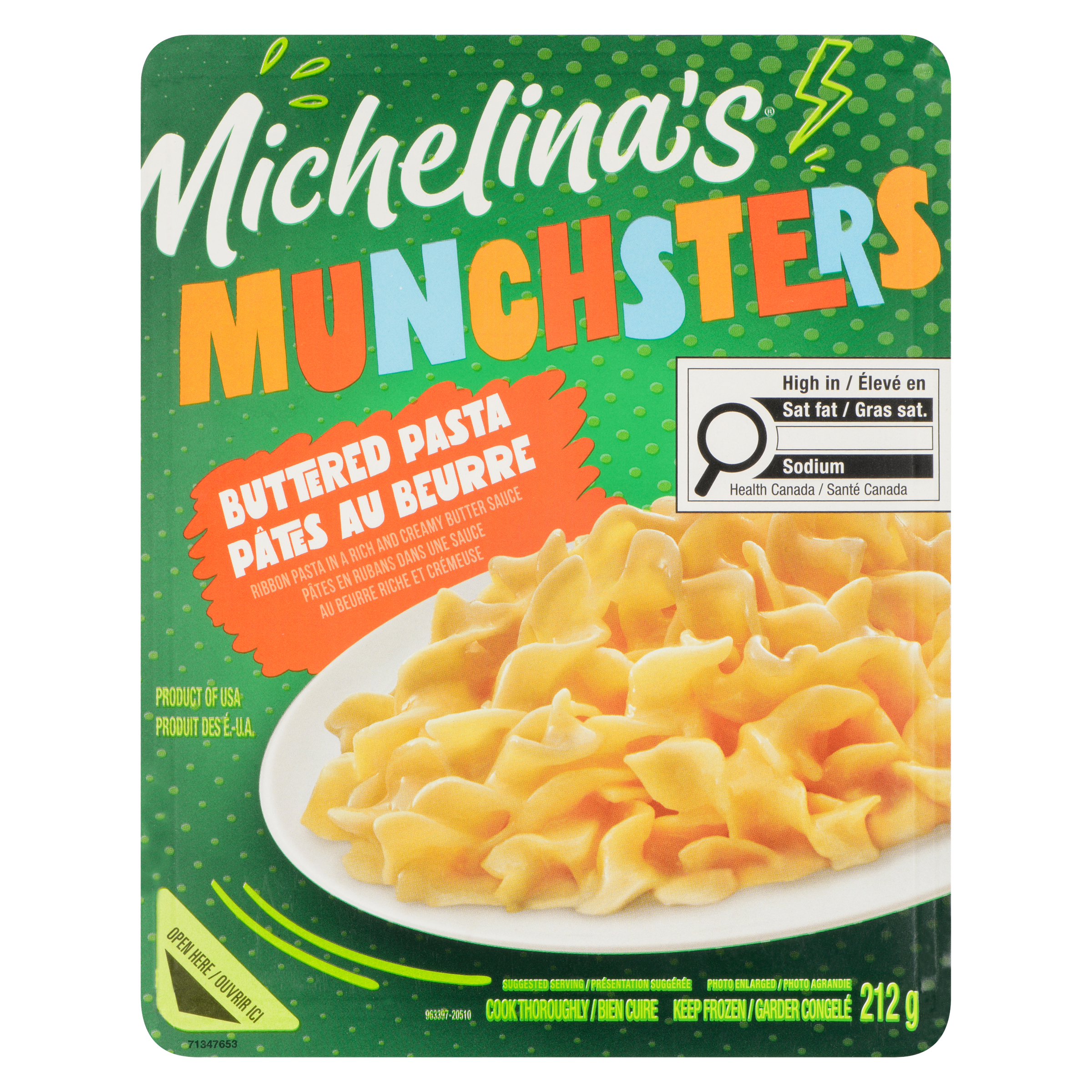 Michelina Munchsters Buttered Pasta 212 g, $1.17/100g