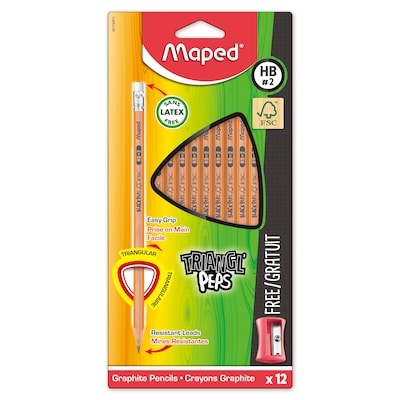 Maped Black'Peps Triangular Graphite HB#2 Pencils, Pack of 12, FSC Wood 1 ea, $3.00/1ea