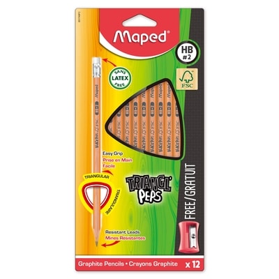 Maped Black'Peps Crayons graphite Triangulaire HB#2 Pencils, Pack de12, Bois FSC 1 ea, 3,00 $/1ch
