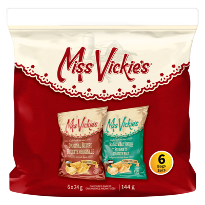 Miss Vickie’s Pack variété de chips kettle, recette originale et sel marin et vinaigre de malt, 6 sacs 144 g, 4,85 $/100g